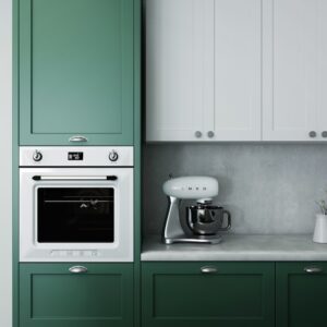 Oven installed inside cabinetry, wall oven.