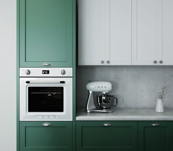 Oven installed inside cabinetry, wall oven.